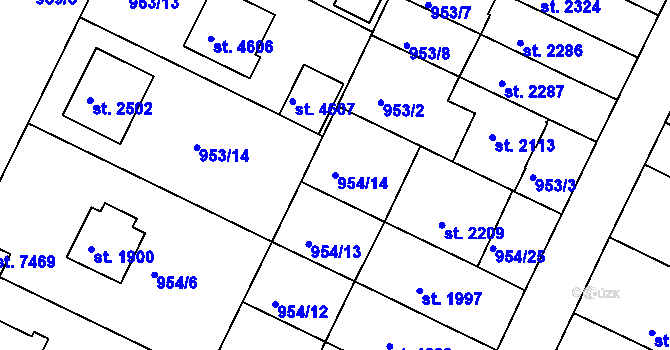 Parcela st. 954/14 v KÚ Písek, Katastrální mapa