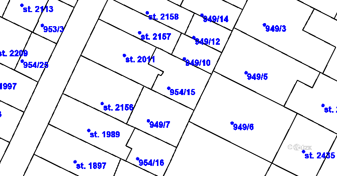 Parcela st. 954/15 v KÚ Písek, Katastrální mapa