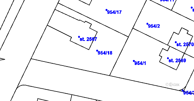 Parcela st. 954/18 v KÚ Písek, Katastrální mapa