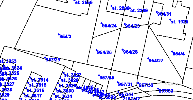 Parcela st. 954/26 v KÚ Písek, Katastrální mapa