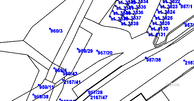 Parcela st. 957/20 v KÚ Písek, Katastrální mapa