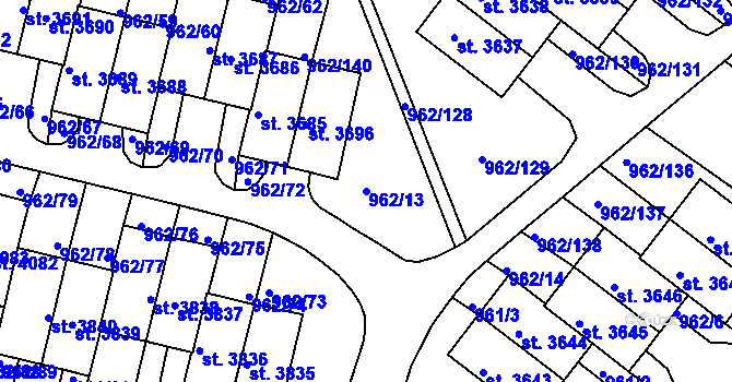 Parcela st. 962/13 v KÚ Písek, Katastrální mapa