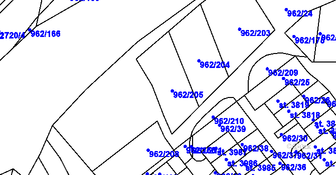 Parcela st. 962/24 v KÚ Písek, Katastrální mapa