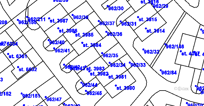 Parcela st. 962/35 v KÚ Písek, Katastrální mapa