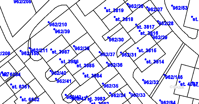 Parcela st. 962/37 v KÚ Písek, Katastrální mapa