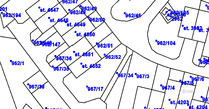 Parcela st. 962/52 v KÚ Písek, Katastrální mapa