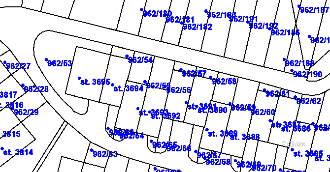 Parcela st. 962/56 v KÚ Písek, Katastrální mapa
