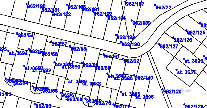 Parcela st. 962/61 v KÚ Písek, Katastrální mapa