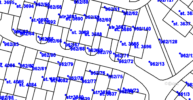 Parcela st. 962/70 v KÚ Písek, Katastrální mapa
