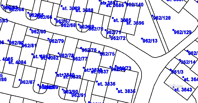 Parcela st. 962/75 v KÚ Písek, Katastrální mapa