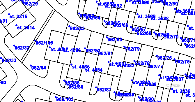 Parcela st. 962/81 v KÚ Písek, Katastrální mapa