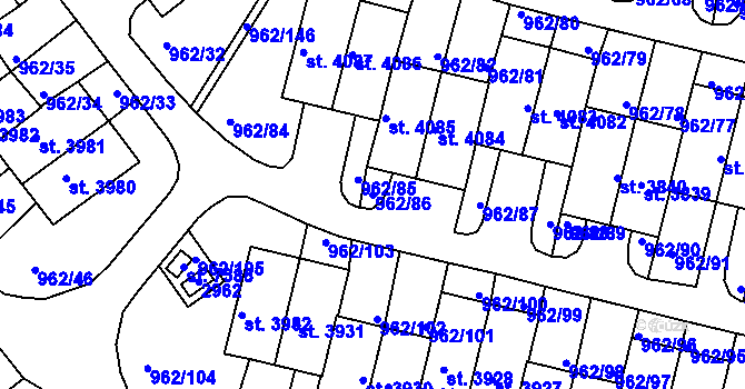 Parcela st. 962/86 v KÚ Písek, Katastrální mapa