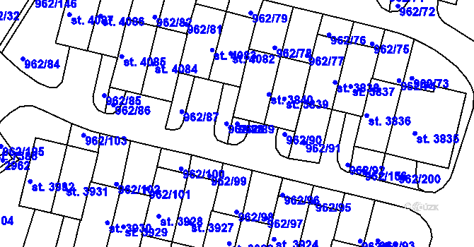 Parcela st. 962/89 v KÚ Písek, Katastrální mapa