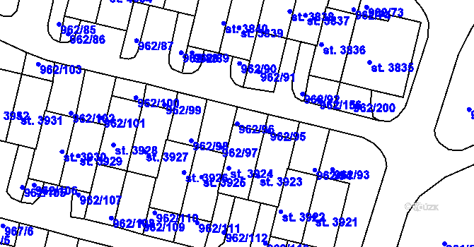 Parcela st. 962/96 v KÚ Písek, Katastrální mapa
