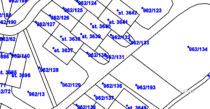 Parcela st. 962/131 v KÚ Písek, Katastrální mapa
