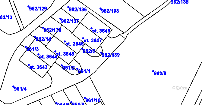 Parcela st. 962/139 v KÚ Písek, Katastrální mapa