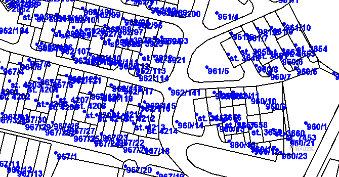 Parcela st. 962/141 v KÚ Písek, Katastrální mapa