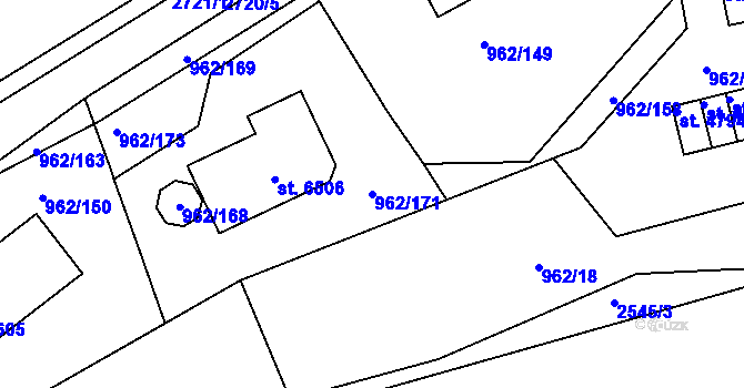 Parcela st. 962/171 v KÚ Písek, Katastrální mapa
