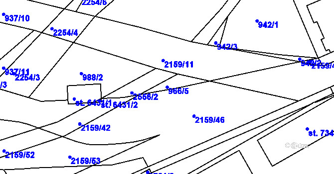 Parcela st. 966/5 v KÚ Písek, Katastrální mapa