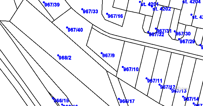 Parcela st. 967/9 v KÚ Písek, Katastrální mapa