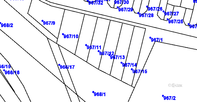 Parcela st. 967/12 v KÚ Písek, Katastrální mapa