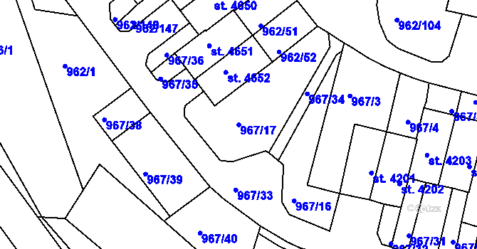 Parcela st. 967/17 v KÚ Písek, Katastrální mapa