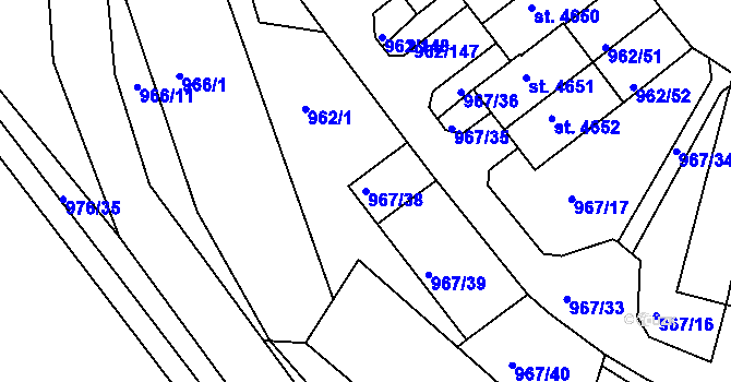 Parcela st. 967/38 v KÚ Písek, Katastrální mapa