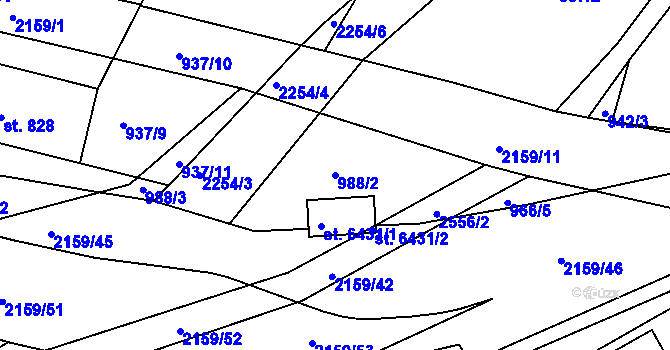 Parcela st. 988/2 v KÚ Písek, Katastrální mapa