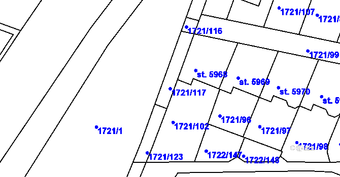 Parcela st. 1721/117 v KÚ Písek, Katastrální mapa