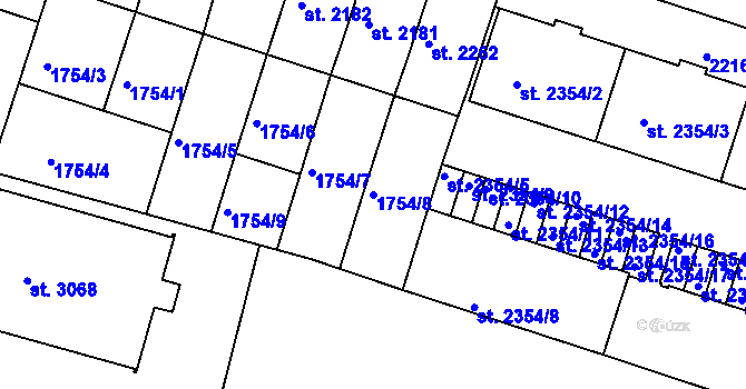 Parcela st. 1754/8 v KÚ Písek, Katastrální mapa