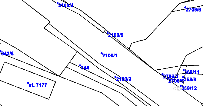 Parcela st. 2100/1 v KÚ Písek, Katastrální mapa