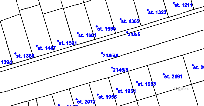 Parcela st. 2145/4 v KÚ Písek, Katastrální mapa