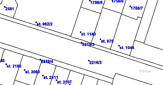 Parcela st. 2219/3 v KÚ Písek, Katastrální mapa