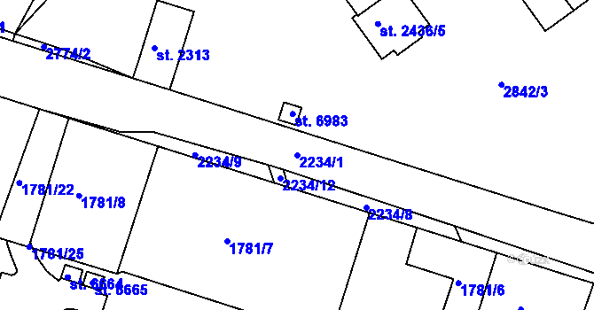 Parcela st. 2234/1 v KÚ Písek, Katastrální mapa