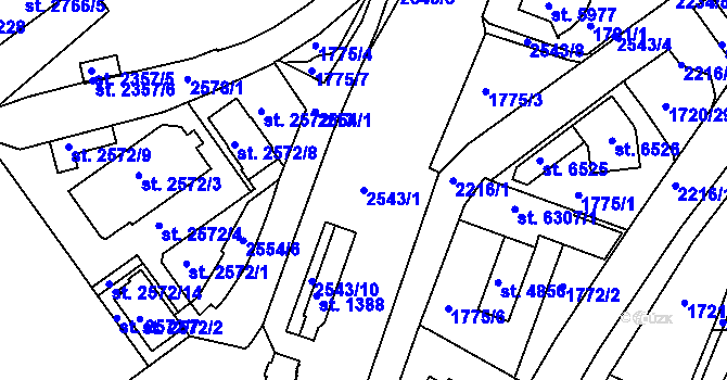 Parcela st. 2543/1 v KÚ Písek, Katastrální mapa