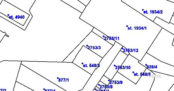Parcela st. 2753/3 v KÚ Písek, Katastrální mapa
