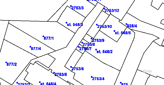 Parcela st. 2753/8 v KÚ Písek, Katastrální mapa
