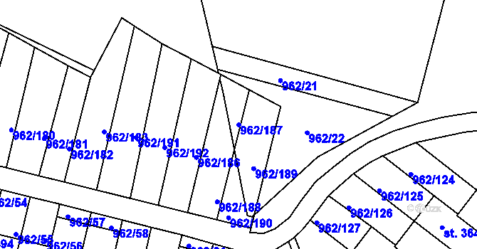 Parcela st. 962/187 v KÚ Písek, Katastrální mapa