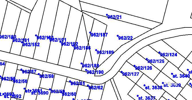 Parcela st. 962/189 v KÚ Písek, Katastrální mapa