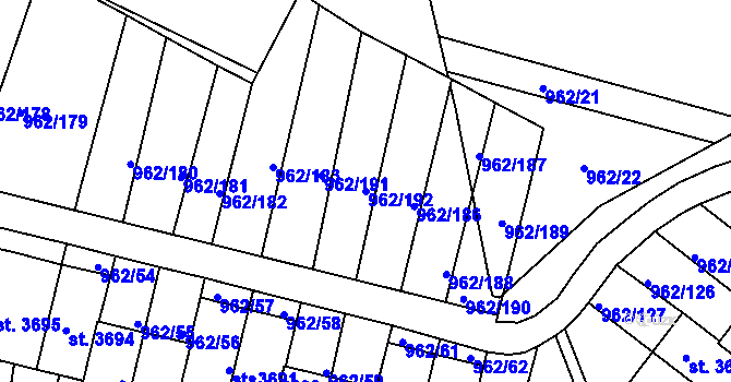 Parcela st. 962/192 v KÚ Písek, Katastrální mapa
