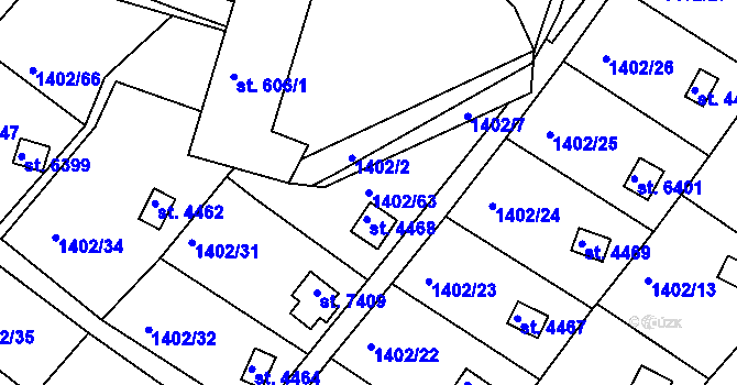 Parcela st. 1402/63 v KÚ Písek, Katastrální mapa