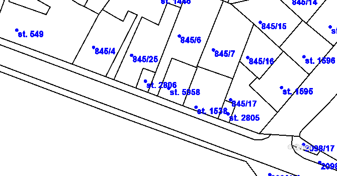 Parcela st. 5958 v KÚ Písek, Katastrální mapa