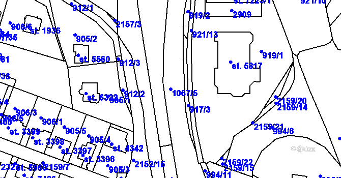 Parcela st. 1067/5 v KÚ Písek, Katastrální mapa