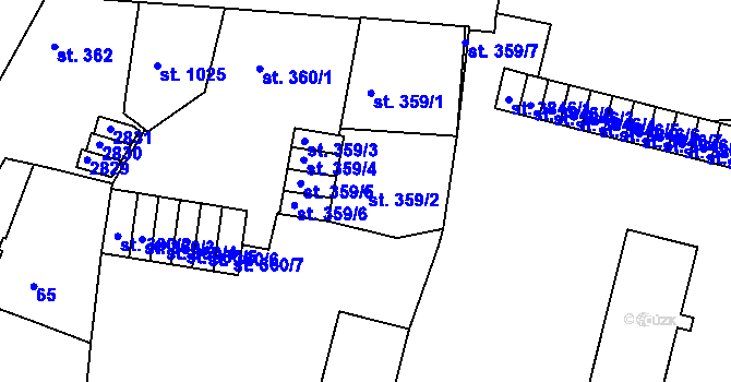 Parcela st. 359/2 v KÚ Písek, Katastrální mapa