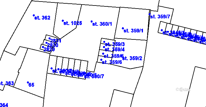 Parcela st. 359/5 v KÚ Písek, Katastrální mapa