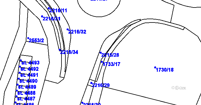 Parcela st. 2216/28 v KÚ Písek, Katastrální mapa