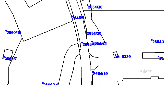 Parcela st. 2645/1 v KÚ Písek, Katastrální mapa