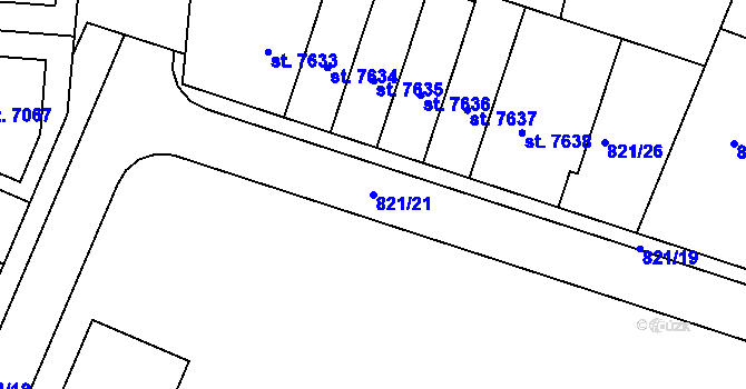 Parcela st. 821/21 v KÚ Písek, Katastrální mapa