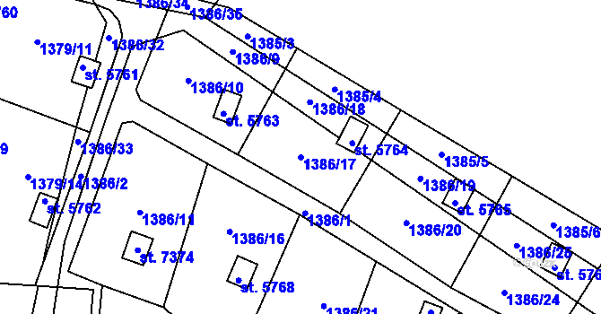 Parcela st. 1386/17 v KÚ Písek, Katastrální mapa