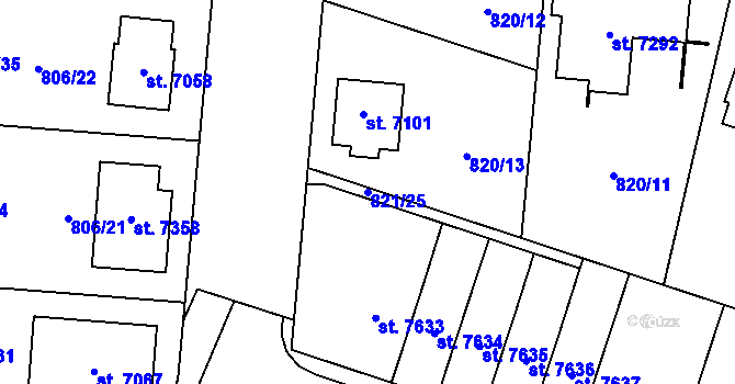 Parcela st. 821/25 v KÚ Písek, Katastrální mapa